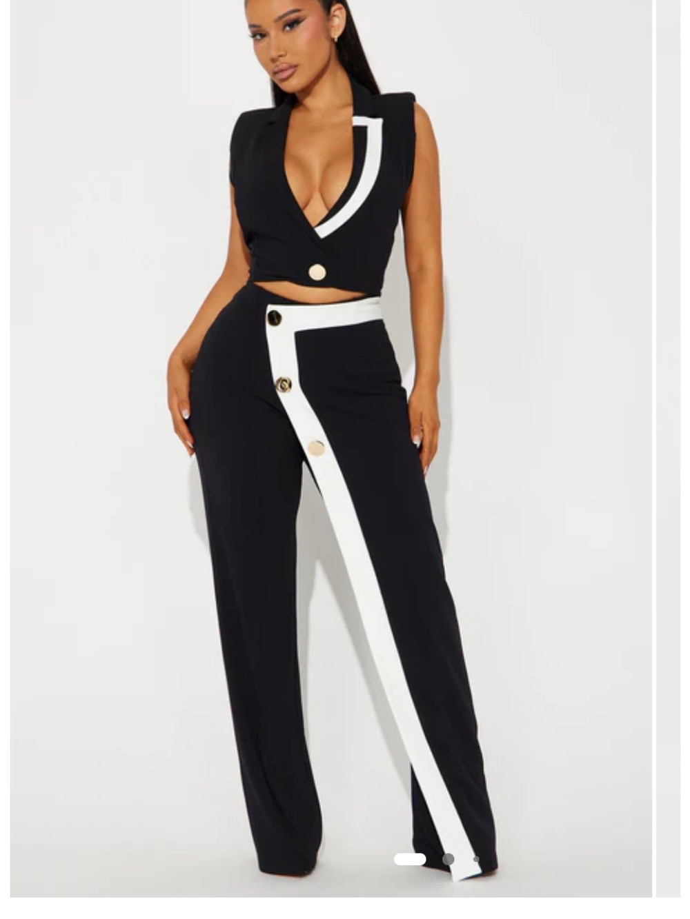 Fashion Nova Black Sleeveless Blazer Vest Career Set Suit Pants Set M